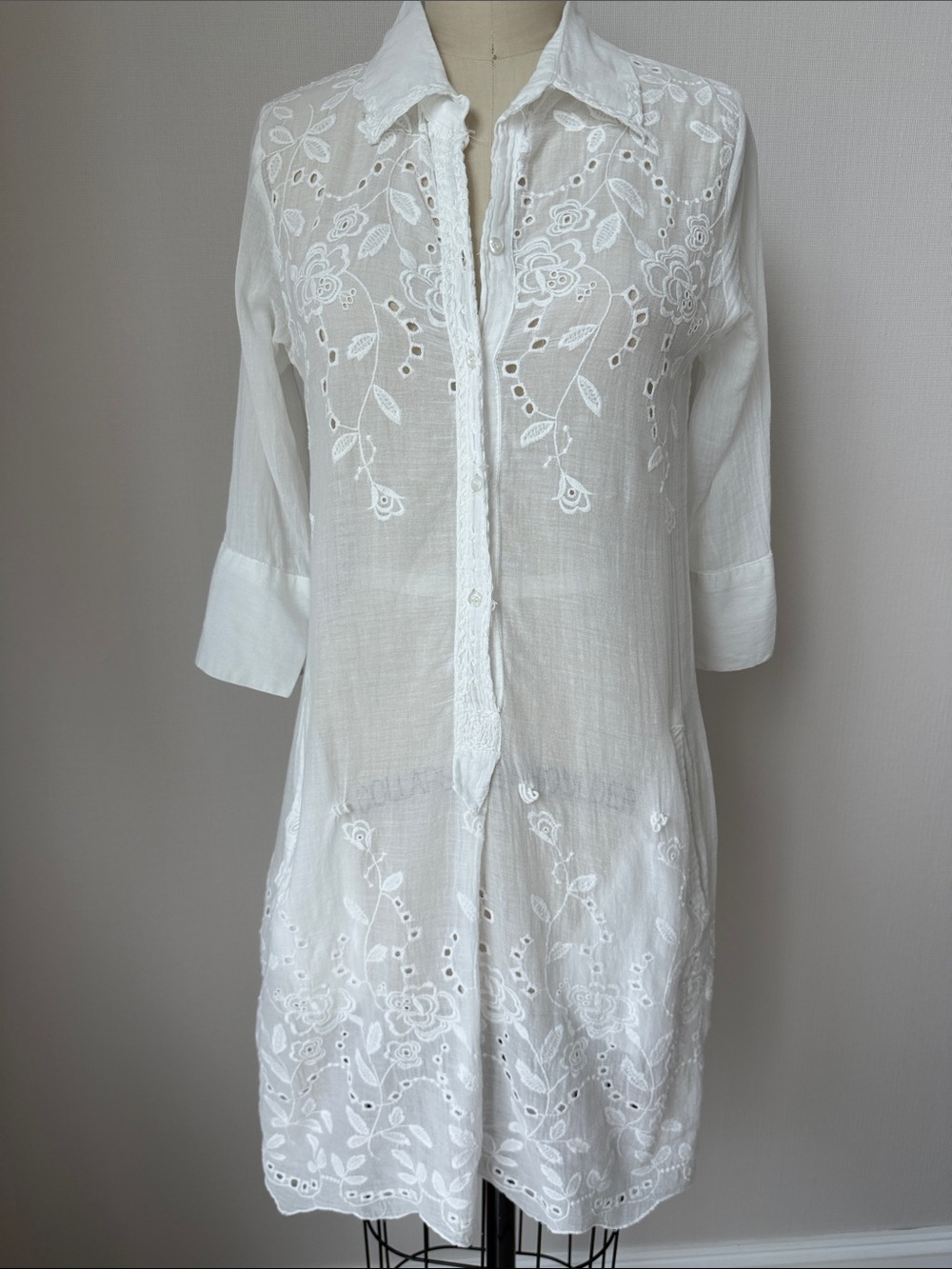 Antica Sartorial Summer Blouse/Tunic/Button down shirt dress ,swim coverup Small